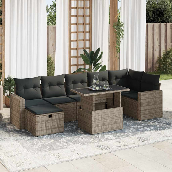 Set Mobilier De Grădină Cu Perne, 8 Piese, , Poliratan