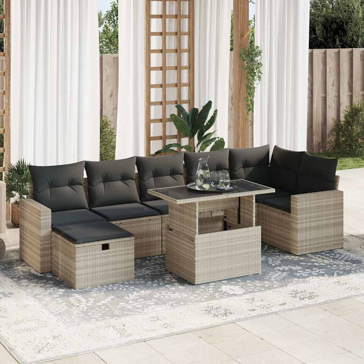 Set Mobilier De Grădină Cu Perne, 8 Piese, , Poliratan