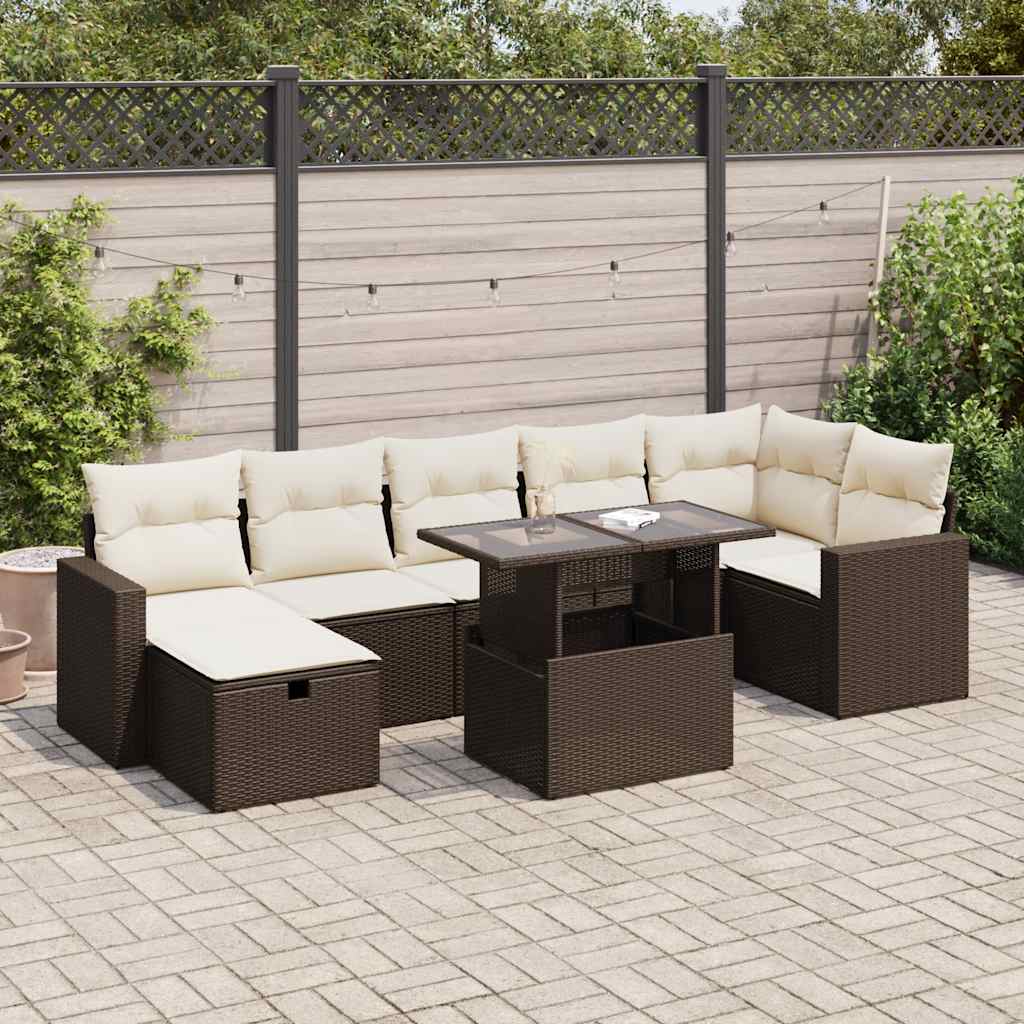 Set Mobilier De Grădină Cu Perne, 8 Piese, , Poliratan