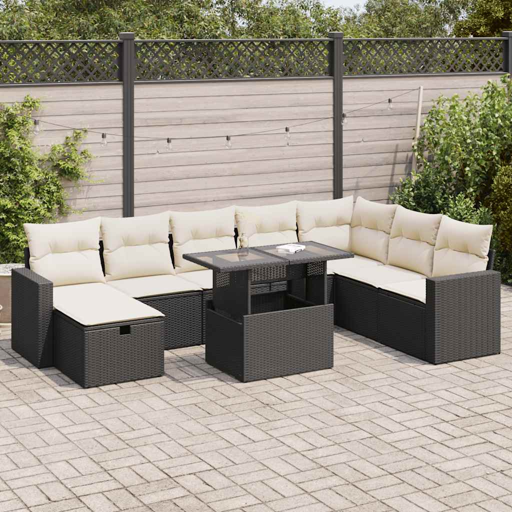Set Mobilier De Grădină Cu Perne, 9 Piese, , Poliratan
