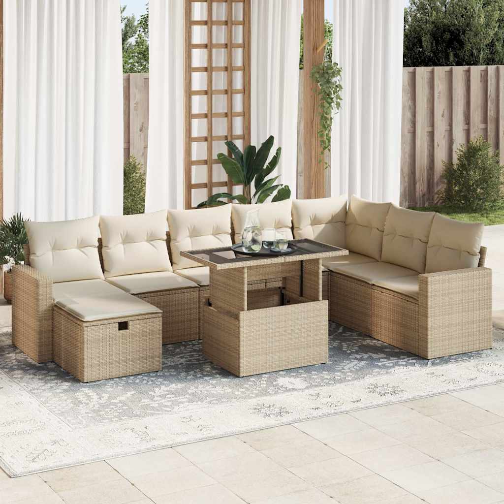 Set Mobilier De Grădină Cu Perne, 9 Piese, , Poliratan