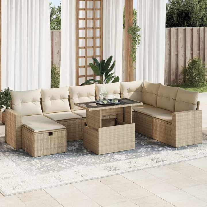 Set Mobilier De Grădină Cu Perne, 9 Piese, , Poliratan