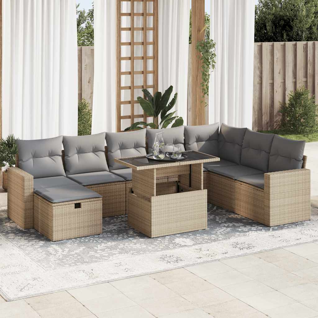 Set Mobilier De Grădină Cu Perne, 9 Piese, , Poliratan