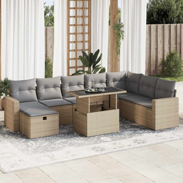 Set Mobilier De Grădină Cu Perne, 9 Piese, , Poliratan