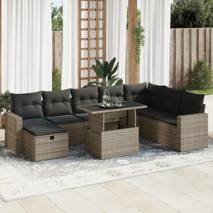 Set Mobilier De Grădină Cu Perne, 9 Piese, , Poliratan