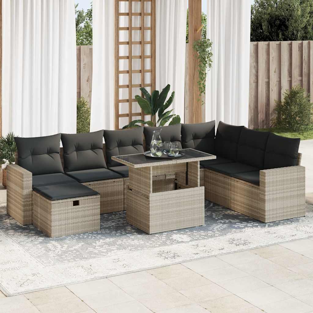 Set Mobilier De Grădină Cu Perne, 9 Piese, , Poliratan