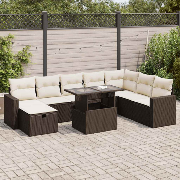Set Mobilier De Grădină Cu Perne, 9 Piese, , Poliratan