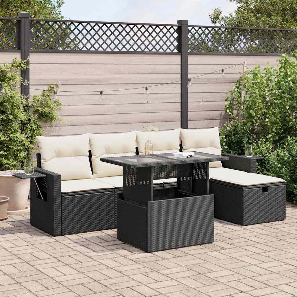 Set Canapele De Grădină Cu Perne, 6 Piese, Bej, Poliratan