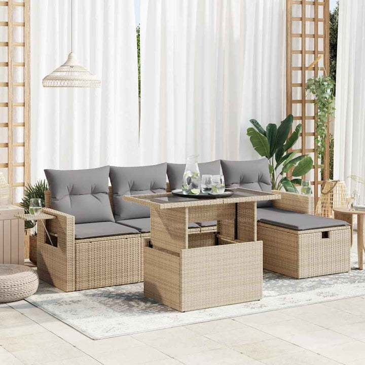 Set Canapele De Grădină Cu Perne, 6 Piese, Bej, Poliratan