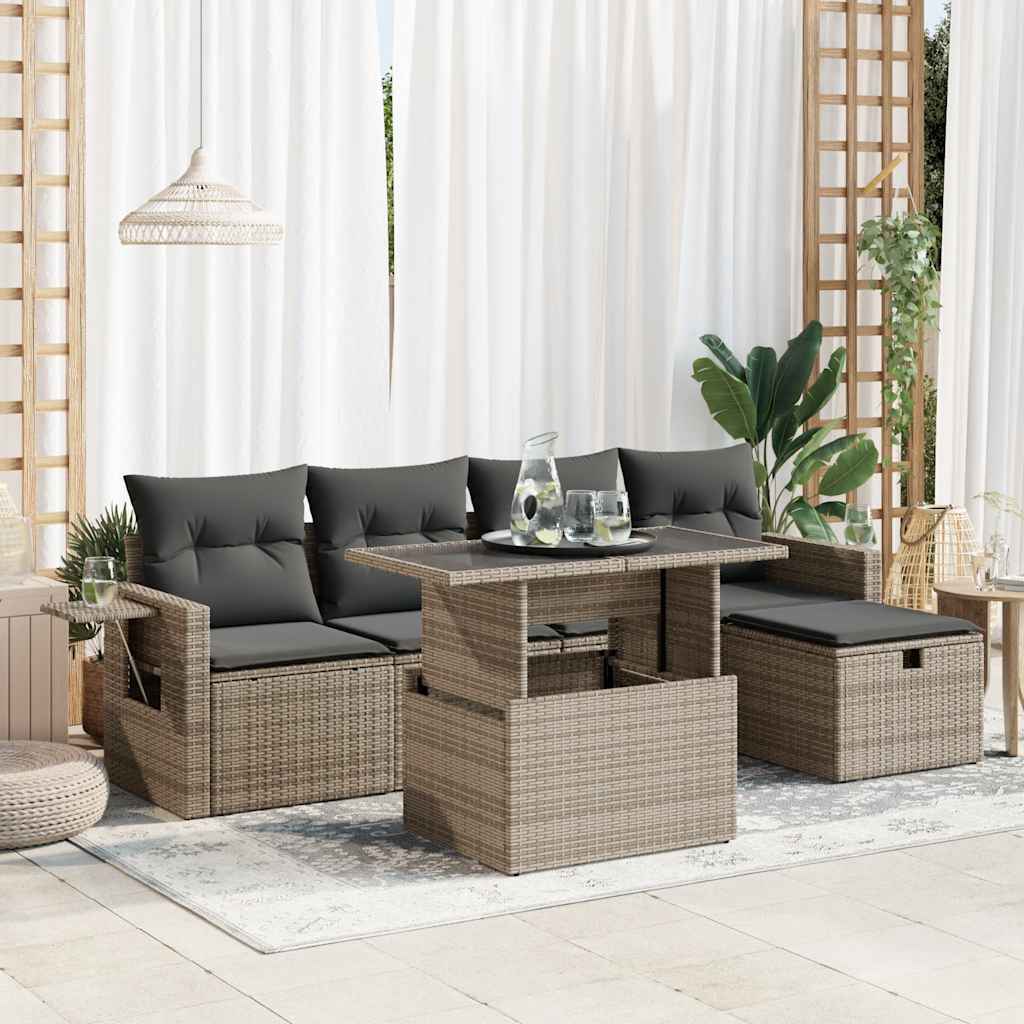 Set Canapele De Grădină Cu Perne, 6 Piese, Bej, Poliratan