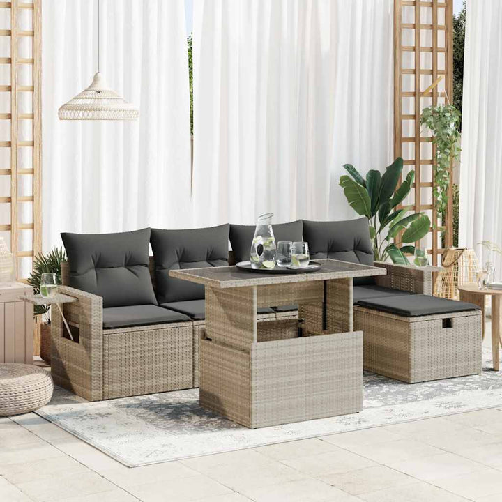 Set Canapele De Grădină Cu Perne, 6 Piese, Bej, Poliratan