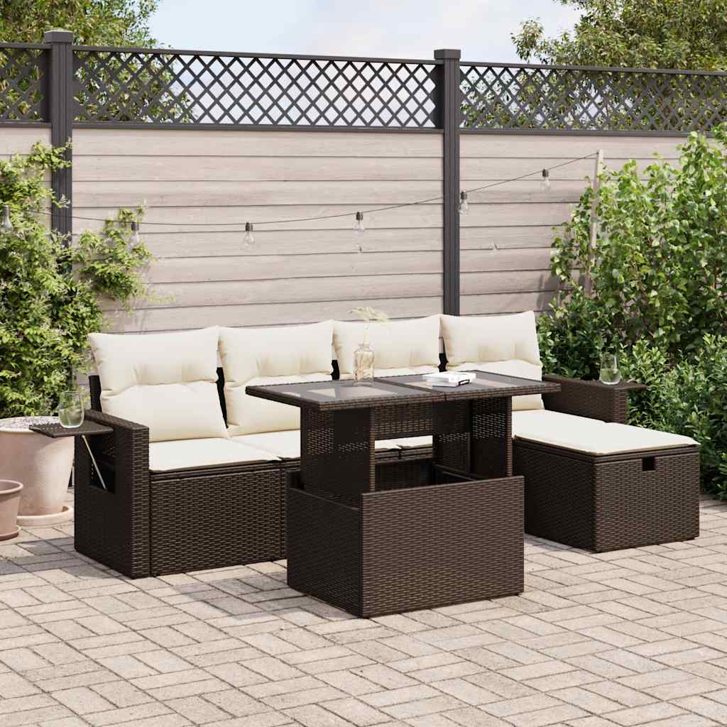 Set Canapele De Grădină Cu Perne, 6 Piese, Bej, Poliratan