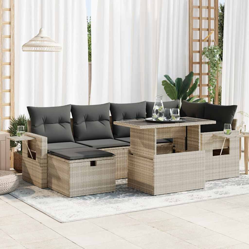 Set Canapele De Grădină Cu Perne, 7 Piese, Negru, Poliratan