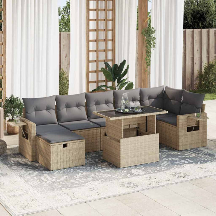 Set Canapele De Grădină, 8 Piese, Cu Perne, Bej, Poliratan