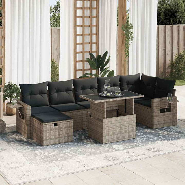 Set Canapele De Grădină, 8 Piese, Cu Perne, Bej, Poliratan