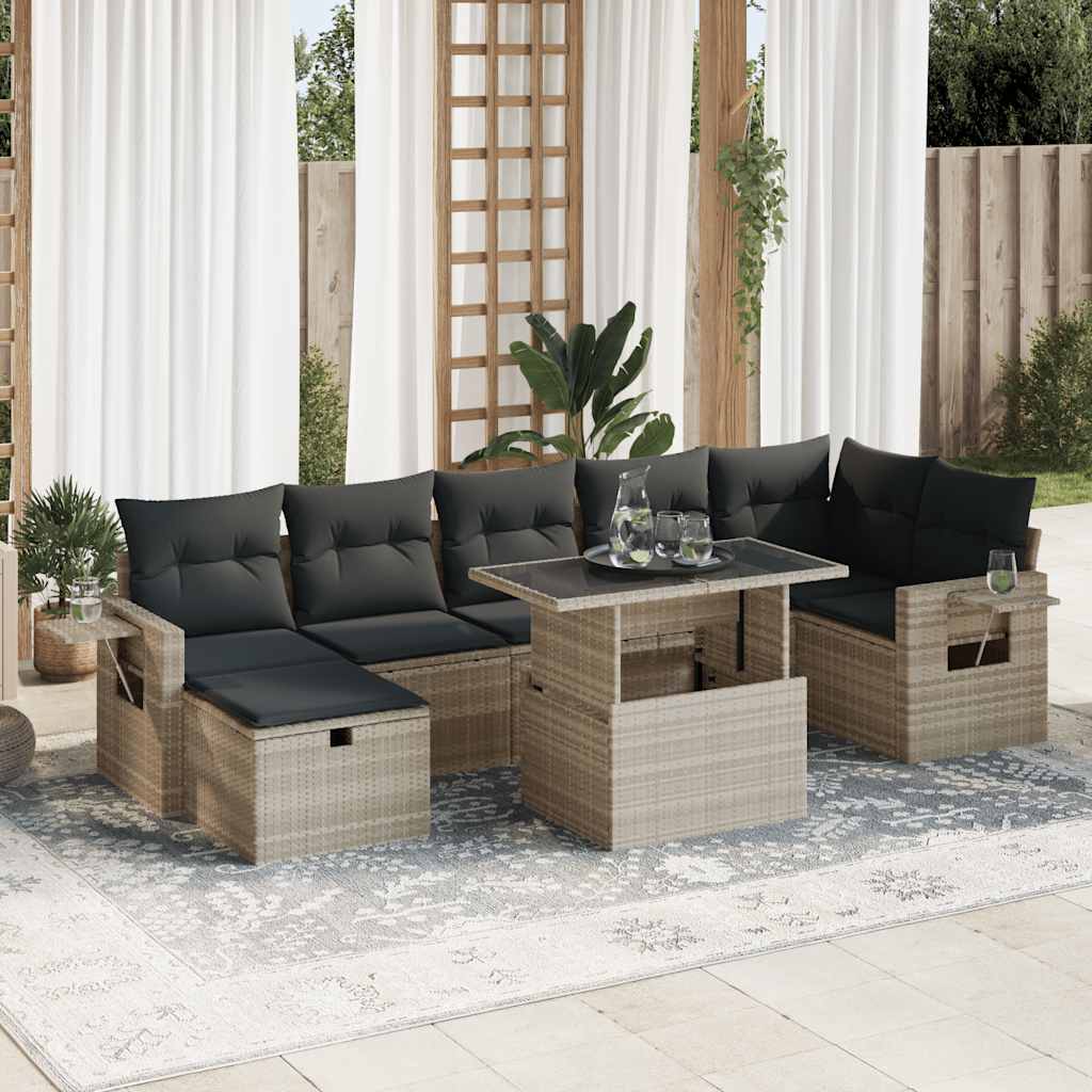 Set Canapele De Grădină, 8 Piese, Cu Perne, Bej, Poliratan