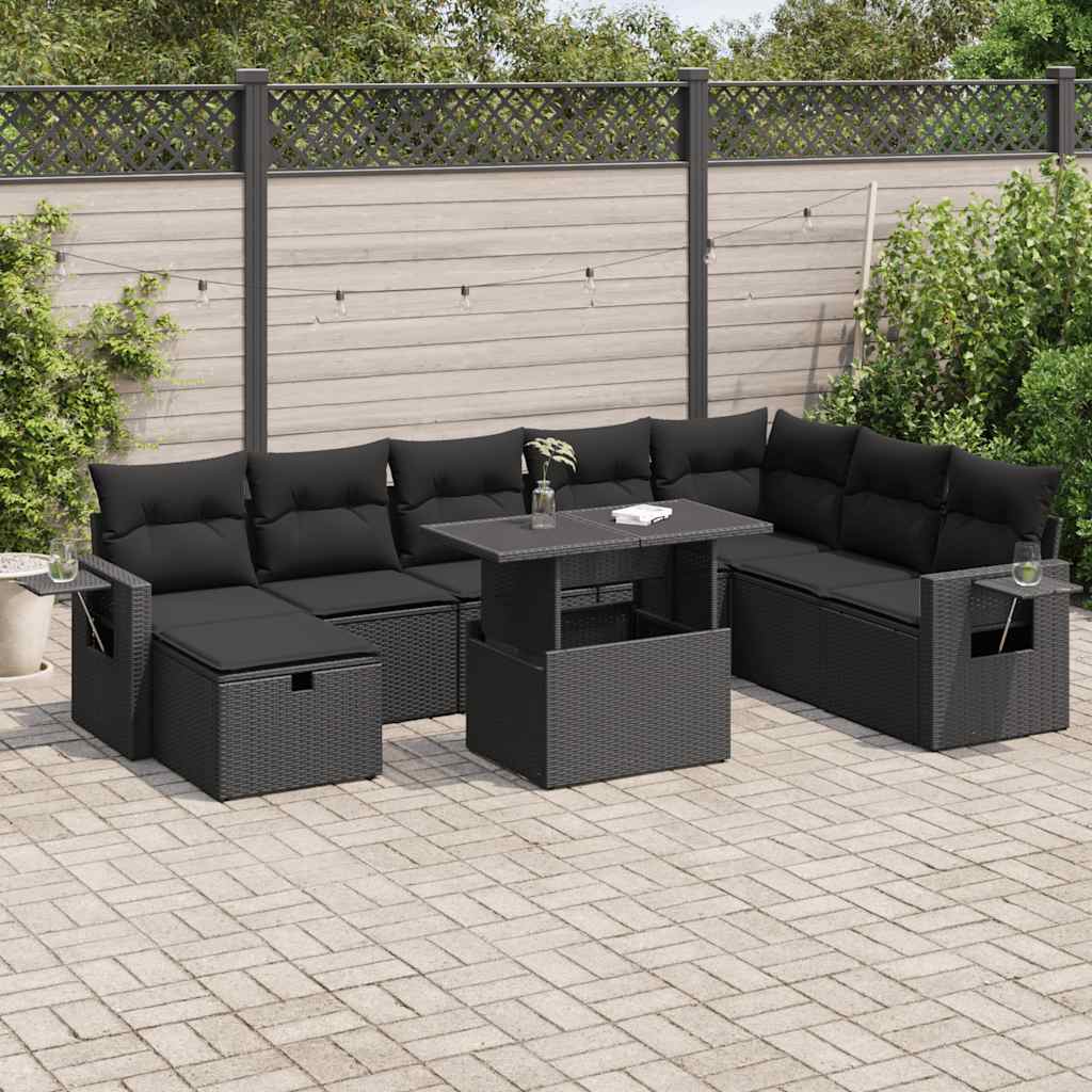 Set Canapele De Grădină, 9 Piese, Cu Perne, Bej, Poliratan