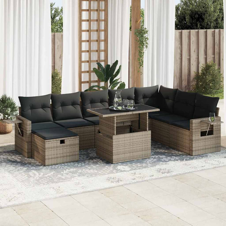Set Canapele De Grădină, 9 Piese, Cu Perne, Bej, Poliratan