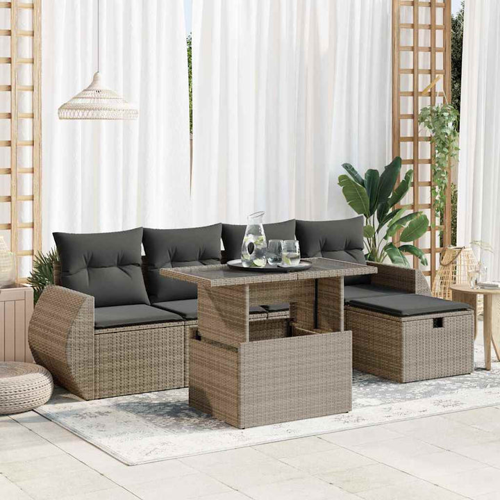 Set Mobilier De Grădină Cu Perne, 6 Piese, , Poliratan