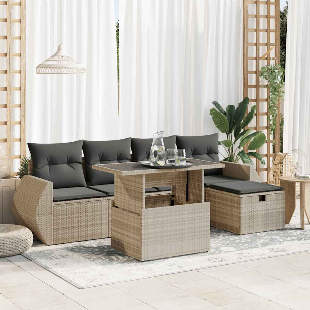 Set Mobilier De Grădină Cu Perne, 6 Piese, , Poliratan