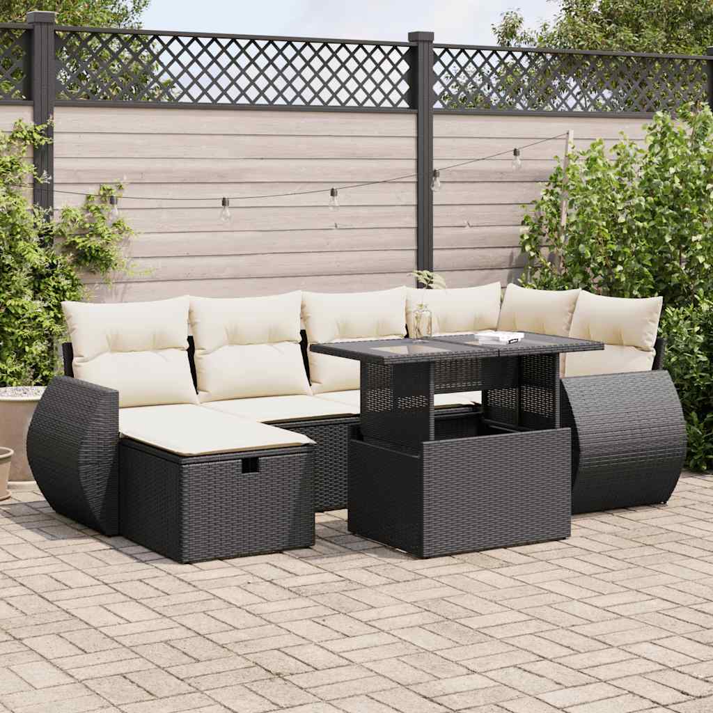 Set Canapele De Grădină, 7 Piese, Cu Perne, Bej, Poliratan