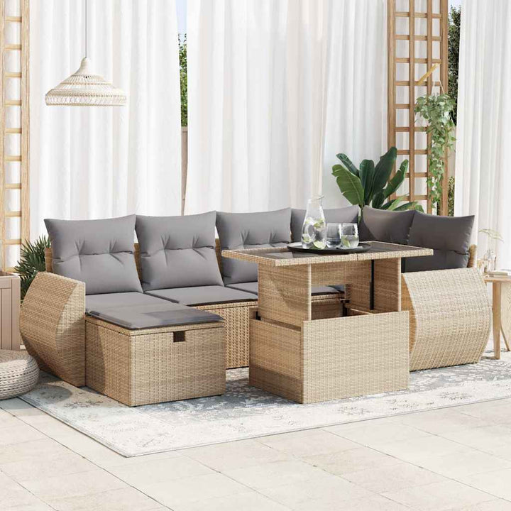 Set Canapele De Grădină, 7 Piese, Cu Perne, Bej, Poliratan