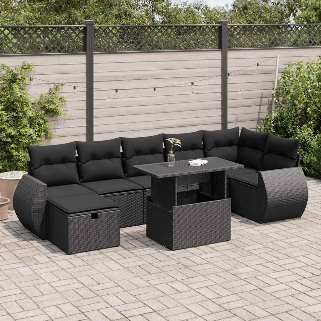 Set Mobilier De Grădină Cu Perne, 8 Piese, Negru, Poliratan