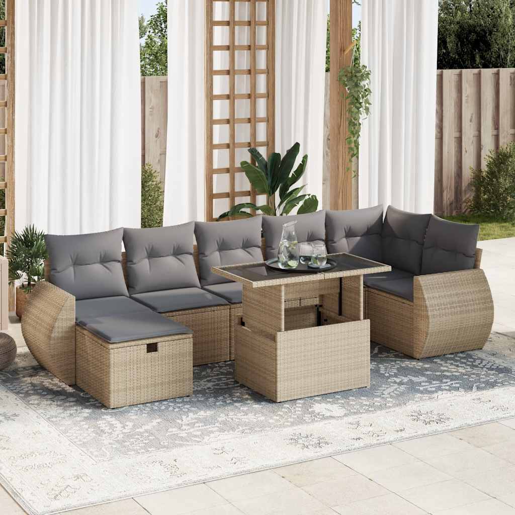 Set Mobilier De Grădină Cu Perne, 8 Piese, Negru, Poliratan