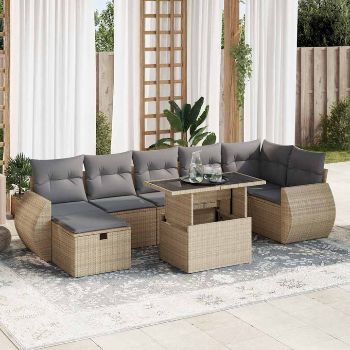 Set Mobilier De Grădină Cu Perne, 8 Piese, Negru, Poliratan