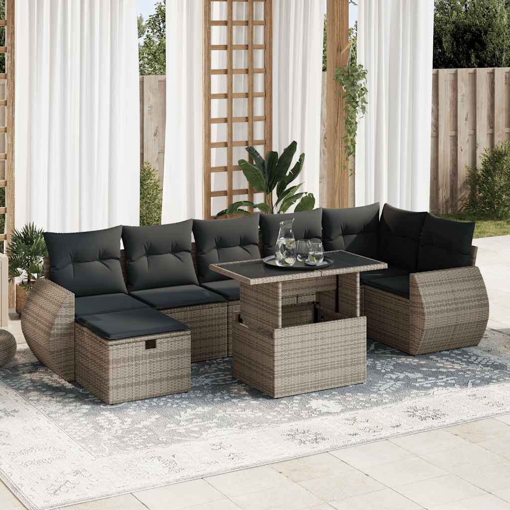 Set Mobilier De Grădină Cu Perne, 8 Piese, Negru, Poliratan