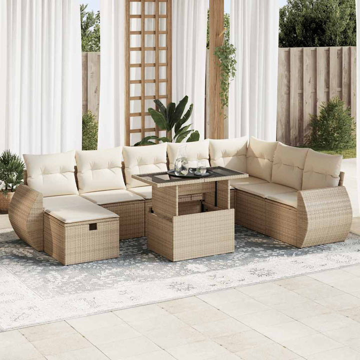 Set Mobilier De Grădină Cu Perne, 9 Piese, Negru, Poliratan