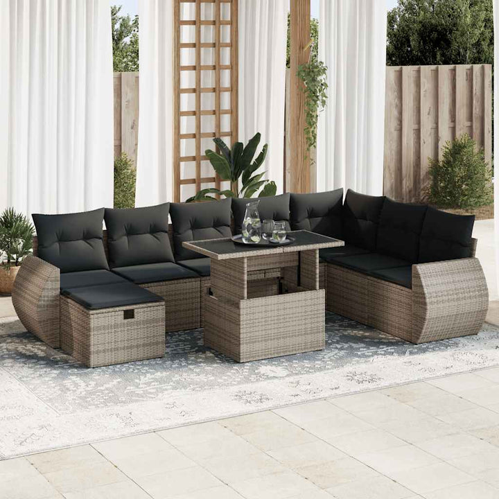 Set Mobilier De Grădină Cu Perne, 9 Piese, Negru, Poliratan