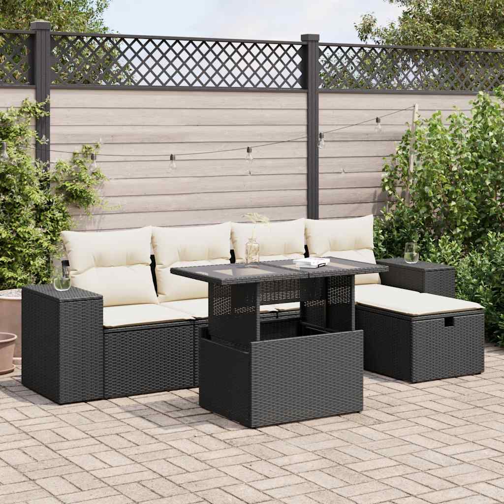 Set Canapele De Grădină Cu Perne, 6 Piese, Bej, Poliratan
