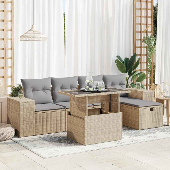 Set Canapele De Grădină Cu Perne, 6 Piese, Bej, Poliratan