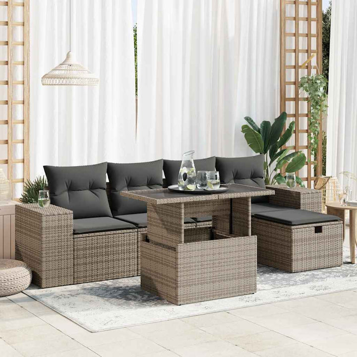 Set Canapele De Grădină Cu Perne, 6 Piese, Bej, Poliratan