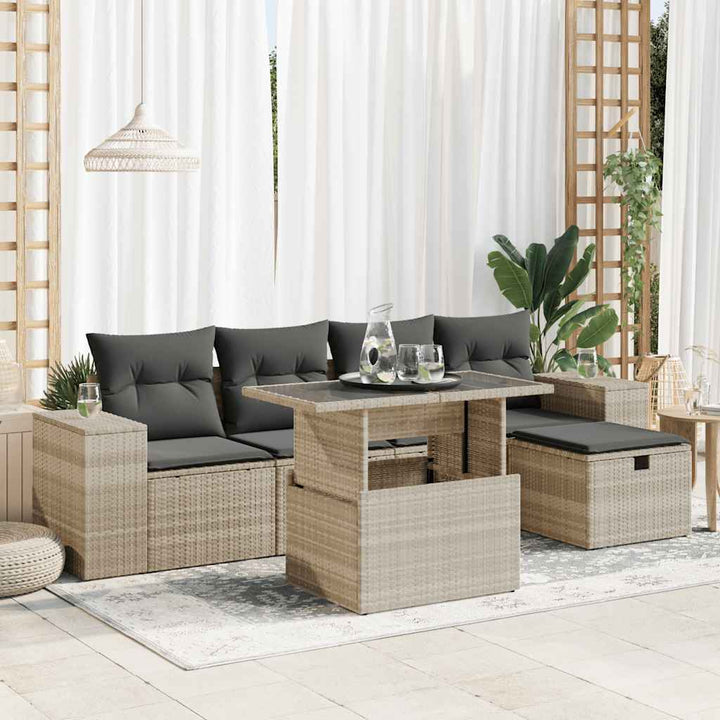 Set Canapele De Grădină Cu Perne, 6 Piese, Bej, Poliratan
