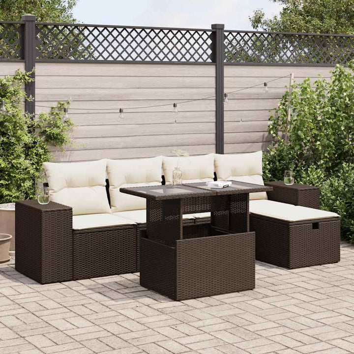 Set Canapele De Grădină Cu Perne, 6 Piese, Bej, Poliratan
