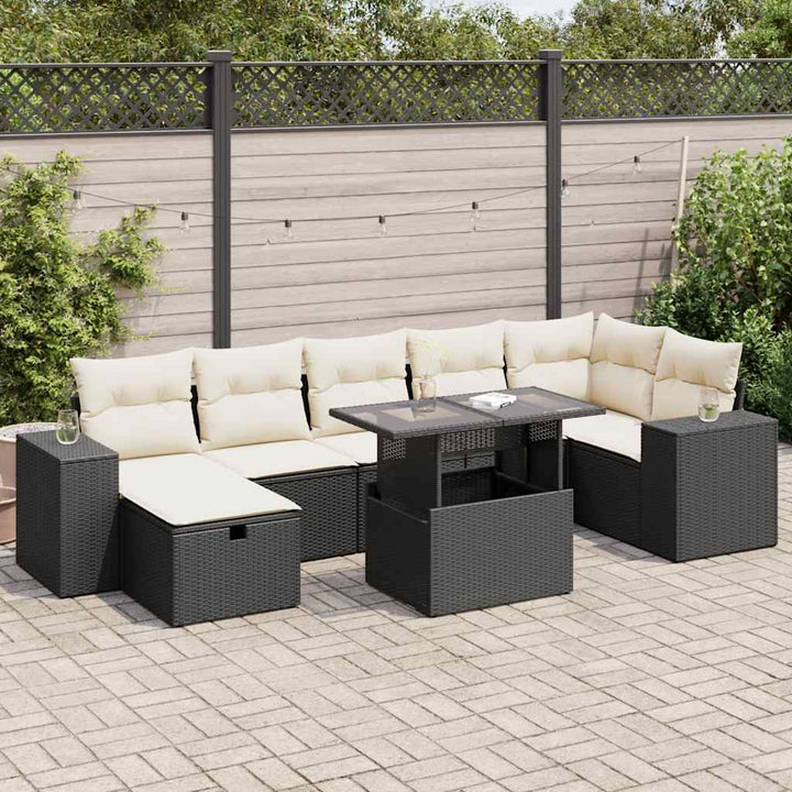 Set Mobilier De Grădină Cu Perne, 8 Piese, Negru, Poliratan