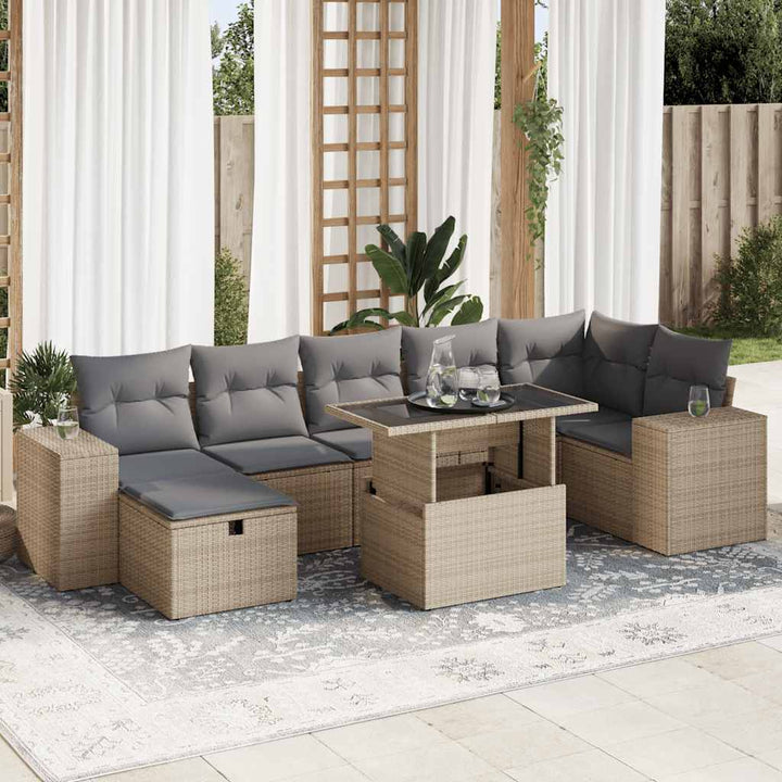 Set Mobilier De Grădină Cu Perne, 8 Piese, Negru, Poliratan