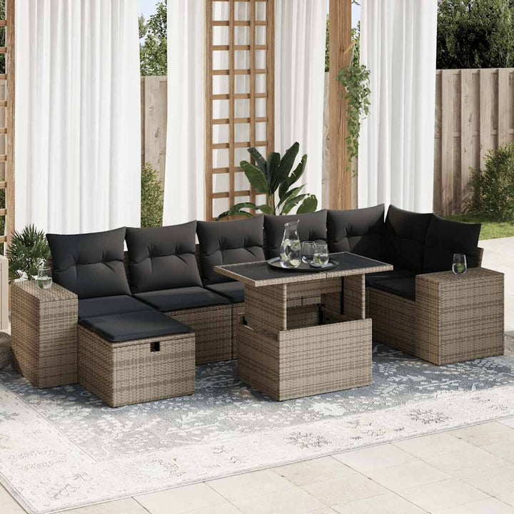 Set Mobilier De Grădină Cu Perne, 8 Piese, Negru, Poliratan
