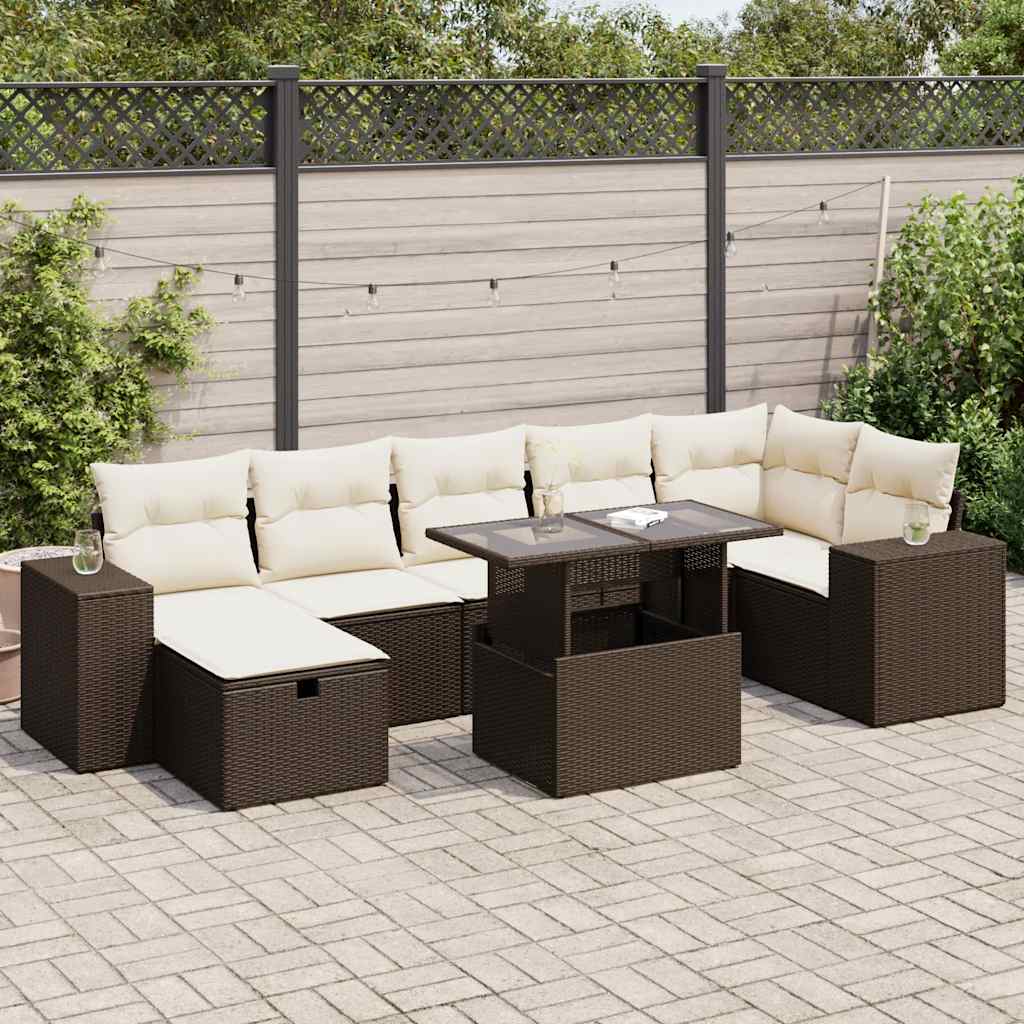 Set Mobilier De Grădină Cu Perne, 8 Piese, Negru, Poliratan