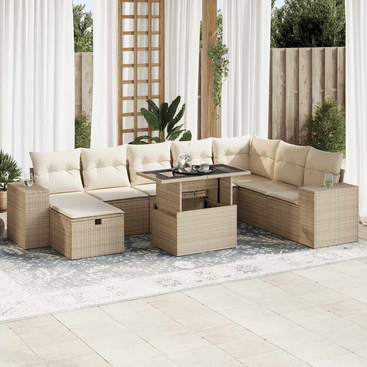 Set Mobilier De Grădină Cu Perne, 9 Piese, Negru, Poliratan