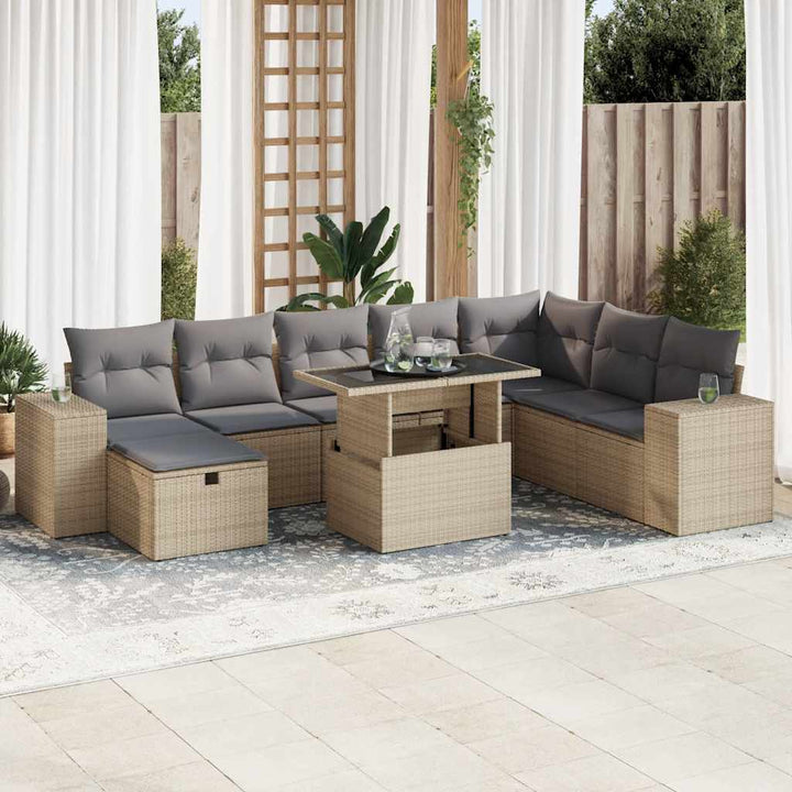 Set Mobilier De Grădină Cu Perne, 9 Piese, Negru, Poliratan