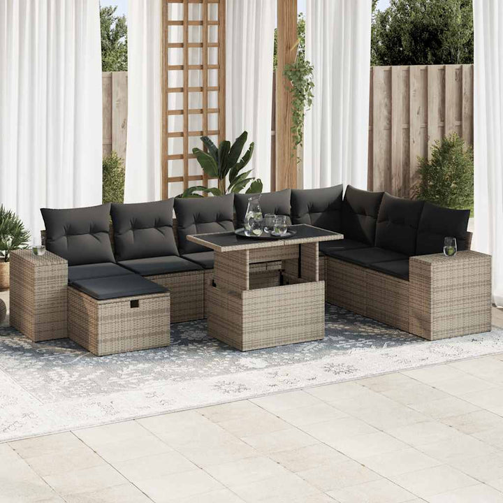 Set Mobilier De Grădină Cu Perne, 9 Piese, Negru, Poliratan