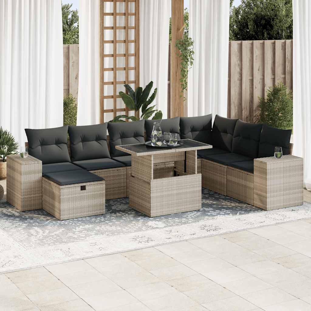Set Mobilier De Grădină Cu Perne, 9 Piese, Negru, Poliratan