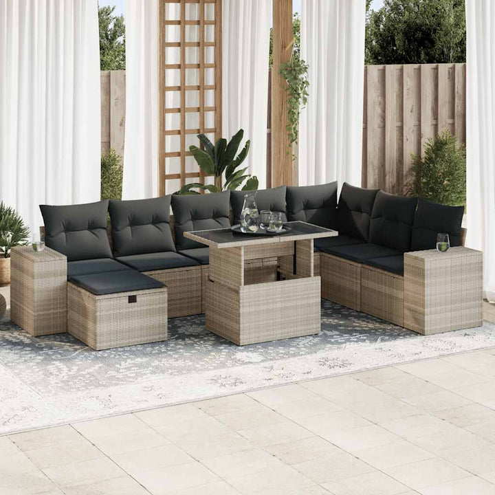 Set Mobilier De Grădină Cu Perne, 9 Piese, Negru, Poliratan