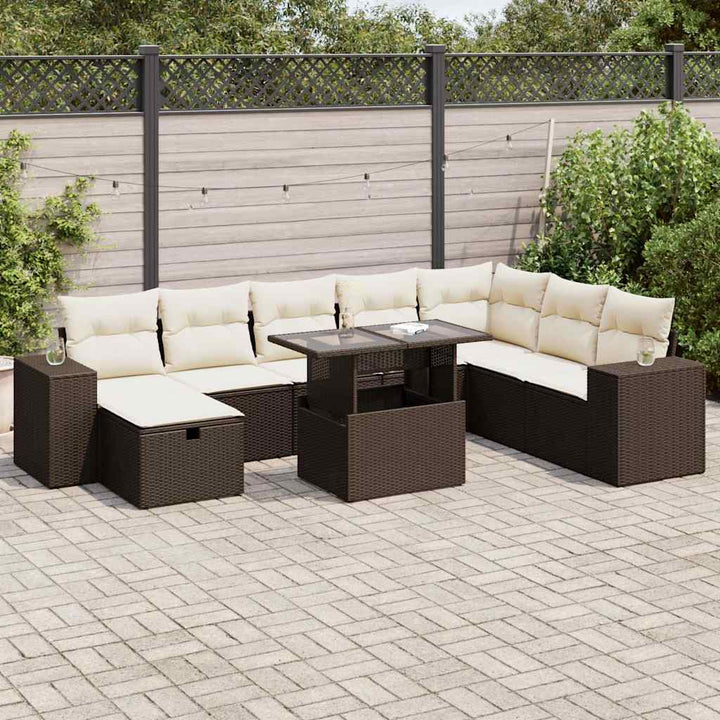 Set Mobilier De Grădină Cu Perne, 9 Piese, Negru, Poliratan