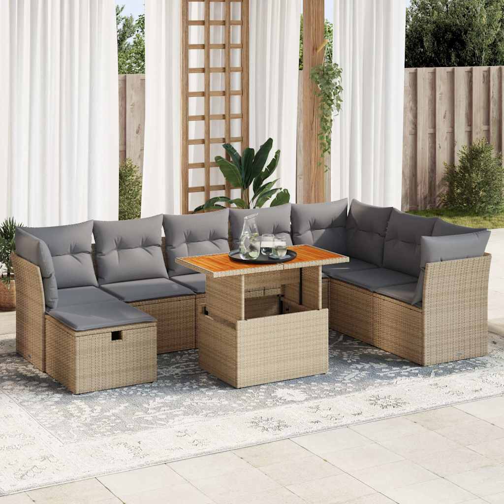 Set Mobilier De Grădină Cu Perne, 9 Piese, Negru, Poliratan