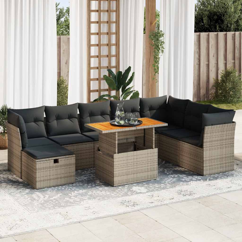 Set Mobilier De Grădină Cu Perne, 9 Piese, Negru, Poliratan
