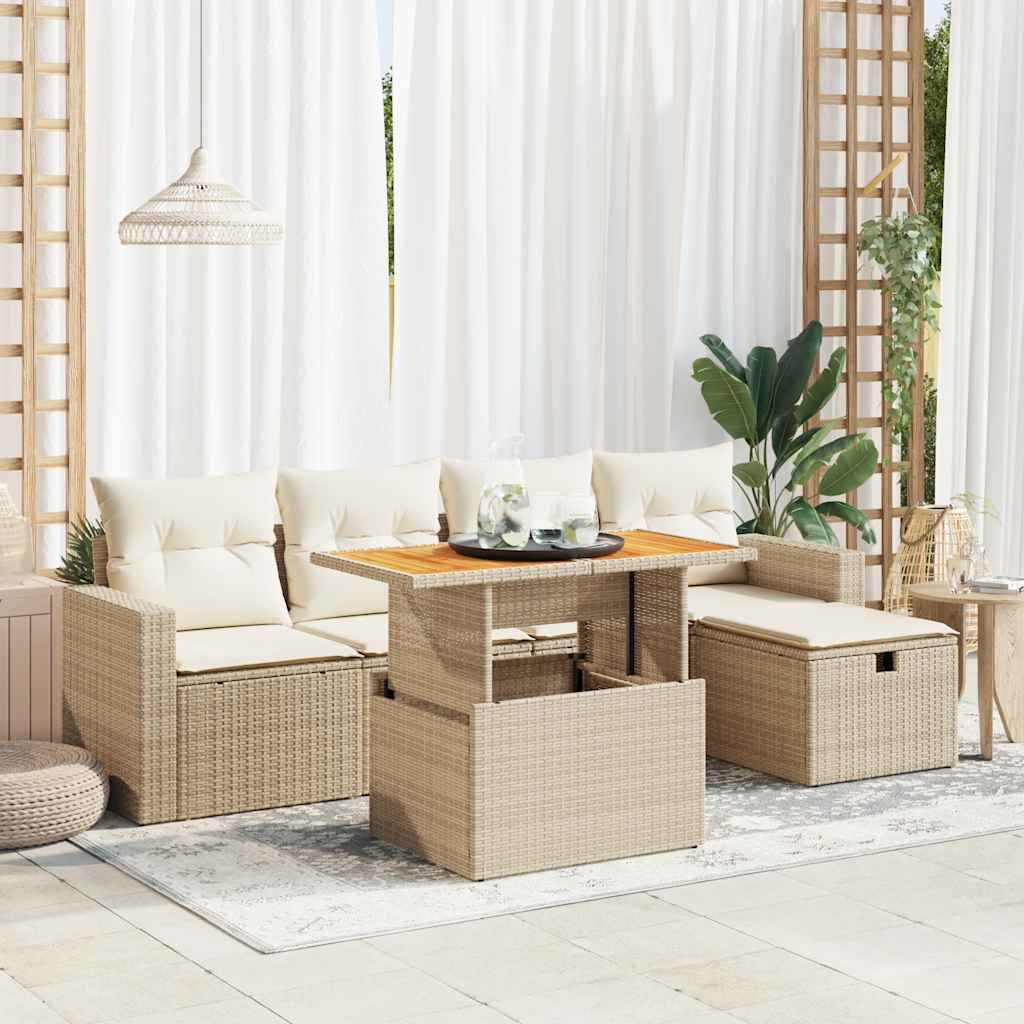 Set Mobilier Grădină Cu Perne, 6 Piese, , Poliratan